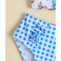 Babyhug Two Piece Swimsuit With Animal Print & Cap - Light Blue