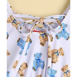 Babyhug Two Piece Swimsuit With Animal Print & Cap - Light Blue