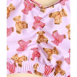 Babyhug Half Sleeves Two Piece Swimsuit With Animal Print - Red