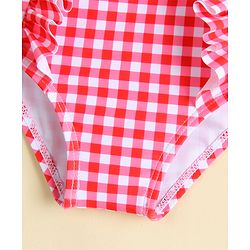 Babyhug Half Sleeves Two Piece Swimsuit With Animal Print - Red
