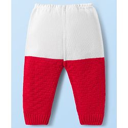 Babyhug Knit Full Sleeves Color Block Front Open Sweater Set with Cap & Booties - Red & White