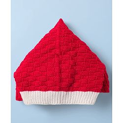Babyhug Knit Full Sleeves Color Block Front Open Sweater Set with Cap & Booties - Red & White
