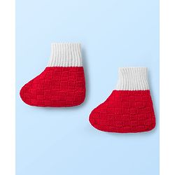 Babyhug Knit Full Sleeves Color Block Front Open Sweater Set with Cap & Booties - Red & White
