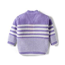 Babyhug Knitted Full Sleeves Striped Sweater Set With Cap & Booties - Lavender