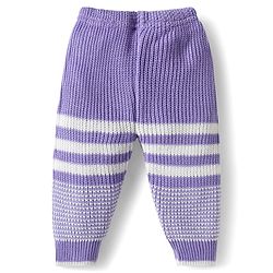 Babyhug Knitted Full Sleeves Striped Sweater Set With Cap & Booties - Lavender