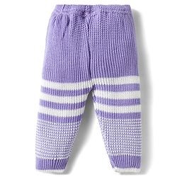 Babyhug Knitted Full Sleeves Striped Sweater Set With Cap & Booties - Lavender