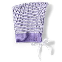 Babyhug Knitted Full Sleeves Striped Sweater Set With Cap & Booties - Lavender