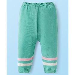 Babyhug Knit Full Sleeves Front Open Sweater Set with Stripes & Cap & Booties - Mint & Pink