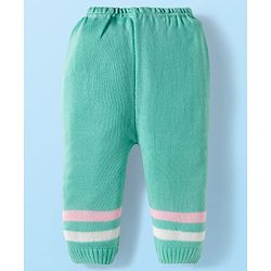 Babyhug Knit Full Sleeves Front Open Sweater Set with Stripes & Cap & Booties - Mint & Pink