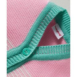Babyhug Knit Full Sleeves Front Open Sweater Set with Stripes & Cap & Booties - Mint & Pink