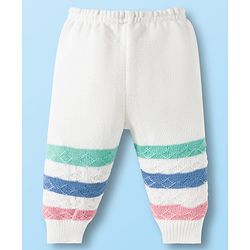 Babyhug Knit Full Sleeves Front Open Sweater Set with Stripes & Cap & Booties - White