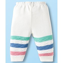 Babyhug Knit Full Sleeves Front Open Sweater Set with Stripes & Cap & Booties - White