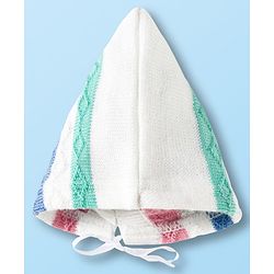 Babyhug Knit Full Sleeves Front Open Sweater Set with Stripes & Cap & Booties - White