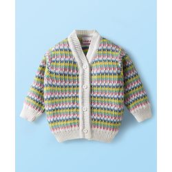 Babyhug Knit Full Sleeves Front Open Sweater & Pant Set with Cap with Knot & Booties with Cable Knit Design - Multicolor