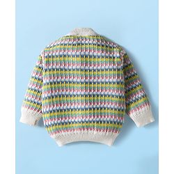 Babyhug Knit Full Sleeves Front Open Sweater & Pant Set with Cap with Knot & Booties with Cable Knit Design - Multicolor