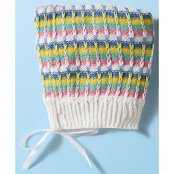 Babyhug Knit Full Sleeves Front Open Sweater & Pant Set with Cap with Knot & Booties with Cable Knit Design - Multicolor