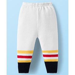 Babyhug Knit Full Sleeves Front Open Sweater Set with Stripes & Cap & Booties - White & Navy Blue