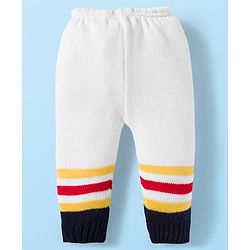 Babyhug Knit Full Sleeves Front Open Sweater Set with Stripes & Cap & Booties - White & Navy Blue