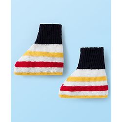 Babyhug Knit Full Sleeves Front Open Sweater Set with Stripes & Cap & Booties - White & Navy Blue