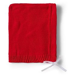 Babyhug Knitted Full Sleeves Striped Sweater Set With Cap & Booties - Red & Navy Blue