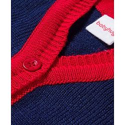 Babyhug Knitted Full Sleeves Striped Sweater Set With Cap & Booties - Red & Navy Blue