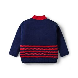 Babyhug Knitted Full Sleeves Striped Sweater Set With Cap & Booties - Red & Navy Blue