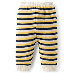 Babyhug Knit Full Sleeves Front Open Sweater Set with Stripes & Cap & Booties - Yellow White & Beige