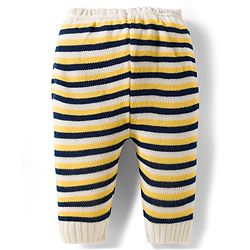 Babyhug Knit Full Sleeves Front Open Sweater Set with Stripes & Cap & Booties - Yellow White & Beige