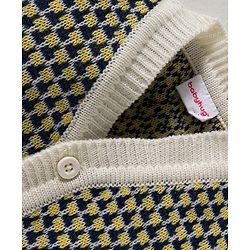 Babyhug Knit Full Sleeves Front Open Sweater Set with Stripes & Cap & Booties - Yellow White & Beige
