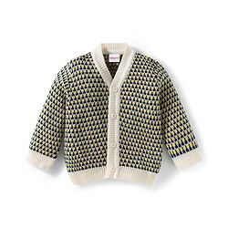 Babyhug Knit Full Sleeves Front Open Sweater Set with Stripes & Cap & Booties - Yellow White & Beige
