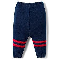 Babyhug Knitted Full Sleeves Striped Sweater Set With Cap & Booties - Navy Blue Red & White