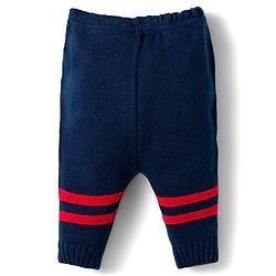 Babyhug Knitted Full Sleeves Striped Sweater Set With Cap & Booties - Navy Blue Red & White