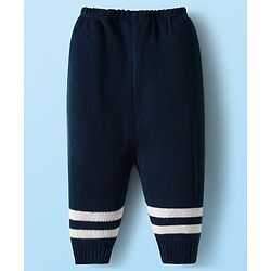 Babyhug Knitted Full Sleeves Front Open Sweater Set With Cap & Booties - Navy Blue & White
