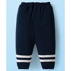 Babyhug Knitted Full Sleeves Front Open Sweater Set With Cap & Booties - Navy Blue & White
