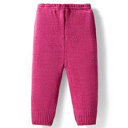Babyhug Knit Full Sleeves Solid Color Front Open Sweater Set with Pair of Mittens & Cap - Dark Pink