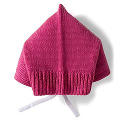 Babyhug Knit Full Sleeves Solid Color Front Open Sweater Set with Pair of Mittens & Cap - Dark Pink
