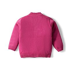 Babyhug Knit Full Sleeves Solid Color Front Open Sweater Set with Pair of Mittens & Cap - Dark Pink
