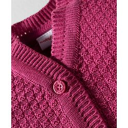 Babyhug Knit Full Sleeves Solid Color Front Open Sweater Set with Pair of Mittens & Cap - Dark Pink