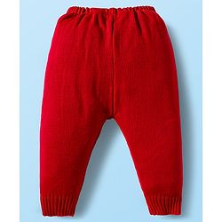 Babyhug Knitted Full Sleeves Striped Sweater Set With Cap & Booties - Red