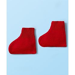 Babyhug Knitted Full Sleeves Striped Sweater Set With Cap & Booties - Red