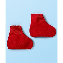 Babyhug Knitted Full Sleeves Striped Sweater Set With Cap & Booties - Red