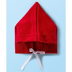 Babyhug Knitted Full Sleeves Striped Sweater Set With Cap & Booties - Red