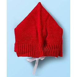 Babyhug Knitted Full Sleeves Striped Sweater Set With Cap & Booties - Red