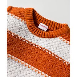 Babyhug Knit Full Sleeves Pullover Sweater with Color Block Stripe Design - Brown & White