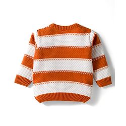 Babyhug Knit Full Sleeves Pullover Sweater with Color Block Stripe Design - Brown & White