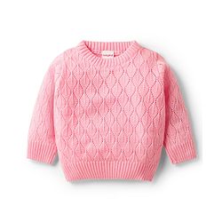 Babyhug Knit Full Sleeves Pullover Sweater with Design - Pink