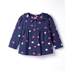 Babyhug Cotton Knit Full Sleeves Co-ords Night Suit With Star Print - Violet