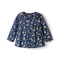 Babyhug Cotton Knit Full Sleeves Co-ords Night Suit With Floral Print - Navy Blue