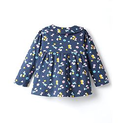 Babyhug Cotton Knit Full Sleeves Co-ords Night Suit With Floral Print - Navy Blue
