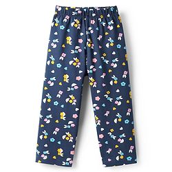 Babyhug Cotton Knit Full Sleeves Co-ords Night Suit With Floral Print - Navy Blue